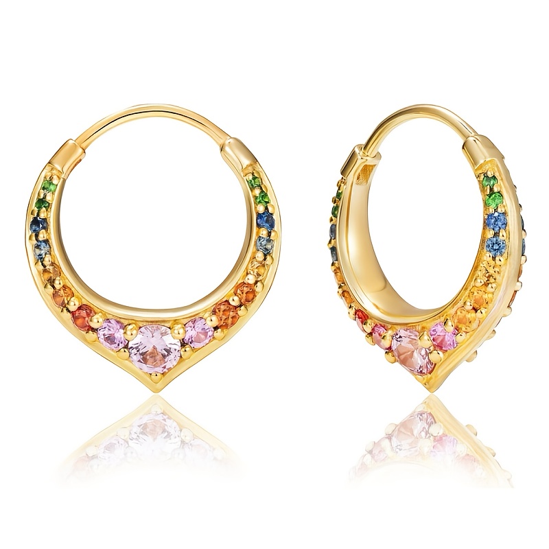 Women's Luxury Double Sided Copper Hoop Earrings with Multi Hue Zirconia